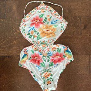 Agua Bendita One Piece White Floral Swimsuit Size L - BrandNew Never Worn w/Tags